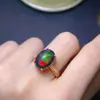 Anillo de Ópalo Negro Natural con Juego de Joyería de Plata 925 Ópalo de Colores 10X14Mm Anillo Sencillo con Color de Fuego Brillante