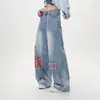 Jeans de mujer transfronterizos estilo American high street, pantalones de trabajo pesado con patchwork, pantalones casuales de pierna ancha con caída lavados vintage