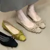Sapatos de salto grosso estilo francês com laço de cetim para noite, modelo novo 2025, confortáveis para o dia a dia, deslumbrantes sapatos femininos