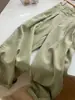 ¡Extremadamente favorecedor! Pantalones casuales de lino ramio color verde aguacate estilo japonés para mujer, nuevo modelo primavera/verano 2025, pantalones anchos holgados para figuras petite
