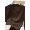 Cardigan de botões elegante de manga comprida outono 2026 novo modelo seda de amoreira e lã de ovelha alta qualidade solto feminino