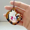 Corea del Sur alta textura amor espejo lindo gato KT ácido acético leopardo espejo de maquillaje llavero colgante de bolso DIY