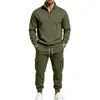 Colección de otoño e invierno para hombre: Estilo europeo y americano, con cuello alto, sudadera con forro polar, ropa deportiva casual, diseño inspirado en ropa de trabajo y pantalones largos con bolsillos y puños elásticos.