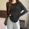 Camisa de gasa de estilo coreano para el verano, protección solar, versátil, color liso, nueva camiseta de manga larga con cuello redondo, camisa base blanca y negra, top de corte holgado