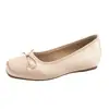 Zapatos Planos Estilo Francés en Rosa Claro, Zapatos Náuticos con Plataforma Oculta para Mujer, Adecuados para Personas Bajitas, Zapatos de Noche con Lazo, Punta Cuadrada, Color Albaricoque