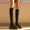 Botas Femininas de Cavaleiro Outono e Inverno 2025 Novas de Sola Grossa Petite Elásticas Slim Moda Botas Altas até o Joelho