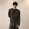 Camiseta de manga larga ajustada de otoño elástica con cuello Henry para hombre y mujer, jersey casual versátil, top a rayas estilo old money