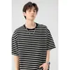 Camiseta de Manga Corta a Rayas Vintage Suelta para Hombre, Nueva de Verano 2026, Top de Marca de Alta Gama de Moda para Adolescentes