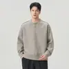 Sudadera de hombre con cuello Henry, ajuste holgado para primavera y otoño, top casual de manga larga, camisa de punto minimalista de alta gama para capas