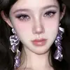 Pendientes de Pétalos de Rosa Morada Personalidad Femenina Retro Exagerados Elegantes Largos Diseño de Nicho Pendientes Coreanos