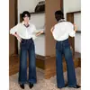Jeans retro estilo coreano, tamanho pequeno, azul claro, levemente flare para mulheres, nova coleção de outono, cintura alta, modelagem que emagrece, versátil, calça wide leg