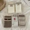 Calcetines de Oso de Dibujos Animados Estilo Coreano Etiqueta de Tela ins Rayas Calcetines de Media Pantorrilla con Micro-Presión Lazo de Encaje Dulce Calcetines Apilados