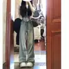 Jeans rectos retro de estilo americano con borde deshilachado para mujer, nueva colección primavera/otoño, de cintura alta, talla grande, corte holgado y pierna ancha con caída fluida