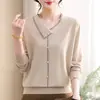 Malhas estilosas de outono para mulheres de meia-idade, blusas básicas de cor sólida e conjuntos de suéteres finos elegantes para primavera e outono