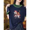 Camiseta Estilosa e Jovem Estilo Coreano de Manga Curta para Mulheres, Novo Design de Verão 2026 com Color-Blocking Gola Redonda Camiseta Básica