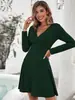 Saia Feminina Outono e Inverno Linha A Cor Sólida Vestido Envelope Vestido Curto de Manga Longa