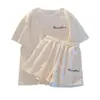 Conjunto de Roupa Esportiva Casual para Corrida Feminina Verão Estilo Coreano Solto Branco Estilo Estrangeiro Manga Curta Shorts Conjunto de Duas Peças Estudante Fashion