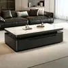 Mesa de Centro de Camada Dupla para Sala de Estar de Casa, Mesa Totalmente Montada em Madeira Maciça com Quatro Gavetas, Minimalista Moderna de Luxo Leve com Toque de Alto Padrão, Mesa Retangular