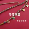 Corda de Algodão Tecida Finamente Feita Puramente à Mão Corda de Colar Thangka do Deus da Riqueza de Cinco Vias Corda de Corrente Pendente do Tibete Corda de Pingente Antigo com Borla Colorida