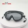 Gafas de Natación para Adultos de Marco Grande con Tapones para los Oídos Integrados, Coloridas Galvanizadas de Alta Definición Graduadas Impermeables Antivaho Gafas de Natación Profesionales para Hombres y Mujeres