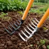 Rastrillo agrícola tradicional de acero al manganeso, de estilo antiguo, para aflojar la tierra y rastrillar la hierba, rastrillo de hierro engrosado, rastrillo de uñas de nueve dientes, rastrillo multifuncional para césped de jardín
