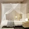 Mosquitero tradicional para cama doble de dormitorio, anti-mosquitos, cifrado, carpa cuadrada tradicional con puerta única y cuerdas de sujeción, mosquitero blanco