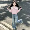Conjunto de Dos Piezas de Moda Coreana Dulce Lindo con Sudadera de Manga Larga y Pantalones Anchos de Estrella para Niños Mayores - Primavera y Otoño 2026