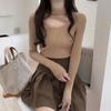 Otoño e Invierno Nuevo Estilo Cuello Halter Cuello Redondo Suéter de Punto Base para Mujer con Top Irregular de Manga Larga