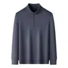 Sudadera de mezcla de lana y seda de 300 g para hombre, nueva colección otoño/invierno 2026, media cremallera, cuello alto, sudadera casual de capa base