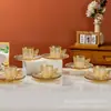 Conjunto de Doze Peças de Xícara e Pires para Café Turco, Conjunto de Xícara e Pires com Borboleta de Aparência Sofisticada, Luxo Acessível Vidro com Borda Dourada, 6 Xícaras e 6 Pires
