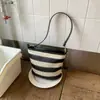 Bolso Tejido de Alta Gama con Rayas de Color Contrastante Transfronterizo de Gran Capacidad para un Solo Hombro, Bolso de Axila, Estilo Occidental Casual, Bolso Tipo Cubo, Bolso Cruzado