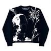 Suéter de Moda Nacional para Hombre y Mujer Ins Otoño Marca de Moda Cuello Redondo Anime Tejido de Punto Suelto para Pareja Estilo Oscuro