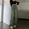 Jeans Retro Vintage Talla Grande de Longitud hasta el Suelo Americanos de Cintura Alta Adelgazantes Casuales de Pierna Ancha Versátiles Pantalones Largos de Pierna Recta para Mujer