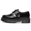 Zapatos de Cuero Bajos con Suela Gruesa y Hebilla para Mujer, Línea Blanca Transfronteriza 1461, Piel Genuina, Estilo Británico, Casual, Suela de Plataforma de Grosor Medio