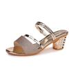 Sandalias de estilo coreano para mujer, zapatos de tacón grueso con punta abierta y tacón medio, de verano 2021
