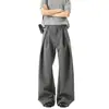 Pantalones plisados de corte A, tridimensionales, estilo americano, nueva colección de otoño, unisex, pantalones largos casuales de pierna ancha con efecto adelgazante