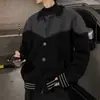 Cardigan de Tricô com Blocos de Cor Masculino Outono e Inverno Retrô Americano Gola Lapela Tricô Marca Tendência Nicho Jaqueta de Casal