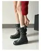 Versión en Stock~Botas Vaqueras Occidentales Retro Color Marrón Maillard de Media Pantorrilla para Mujer, Piel Suave, Caña Ancha, Suela Plana, Punta Redonda, Botas Arrugadas