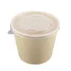 Tazón de Papel Kraft Color Natural de Pulpa de Bambú, Tazón para Empacar, Tazón de Papel, Tazón Redondo para Ensalada con Tapa, Caja para Empacar Comida Rápida para Llevar, Caja Bento