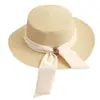 Sombrero de paja de ala ancha y copa plana para mujer, moderno sombrero de sol de verano para viajar con lazo, sombrero de protección solar, sombrero de sol casual para la playa