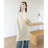 Vestido camisola de ganchillo calado estilo coreano para mujer, prenda exterior de capas de longitud media para otoño, vestido chaleco sin mangas holgado