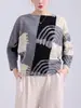 Blusa Feminina Outono 2026 com Design Único, Gola Redonda, Manga Morcego, Camisa de Tricô Pulôver Estampada, Camiseta de Manga Longa Issey Miyake