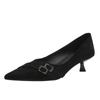 Zapatos de tacón alto de punta estilo 2026, Zapatos de tacón de aguja estilo francés con hebilla de cinturón para el trabajo, Zapatos planos de gamuza suave de corte bajo