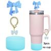 Acessórios para Copa Stanley com Laço, Tampa de Canudo de Silicone com Glitter, Capa para Copo com Laço, Pingente Decorativo
