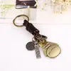 Estilo Criativo Fofo Bronze Antigo Desenho Animado Gato Gordo Decoração de Anel Pingente de Bolsa Couro Trançado Artesanal Chaveiro de Carro