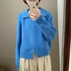 Chaqueta Suéter Retro con Solapa y Cremallera para Mujer Otoño e Invierno Nueva Holgada Exterior Cardigan de Punto Superior Chaqueta Engrosada Moderna