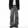 Calça casual plissada moderna estilo americano para homens, nova coleção de outono, corte limpo, corte solto, comprimento até o chão, levemente flare e com bom caimento.