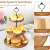 JoyHome 1 pza. Base de Madera de 3 Niveles para Pasteles Multicapa Madera Maciza Arte en Hierro Bandeja de Pie Alto Plato para Snacks y Frutas Bandeja Decorativa de Postre Soporte para Pasteles Madera de Acacia Redonda Estante de Almacenamiento de Madera Soporte de Exhibición Adorno de Escritorio