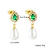 Moda Transfronteriza Personalidad Estilo Retro de Corte Moda Pendientes de Perla Pendientes Colgantes de Esmeralda Joyería Sencilla para Mujer