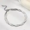 Corrente para Clavícula de Design Europeu e Americano de Nicho, Pulseira e Colar de Aço Inoxidável Banhado a Ouro 18K Trançados em Duas Fios com Formato de Lâmina para Mulheres